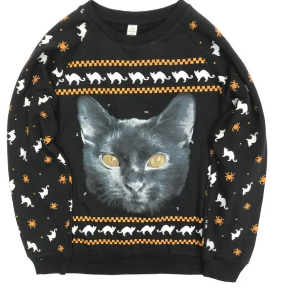 Celebrate Halloween Black Cat Light Up Long Sleeve 
Sweater Sweatshirt Sz XXL